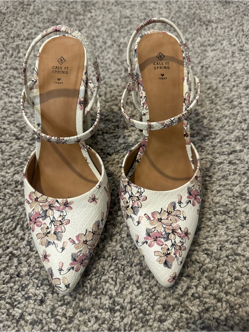 Call It Spring White Floral Pointed Slingback Heels